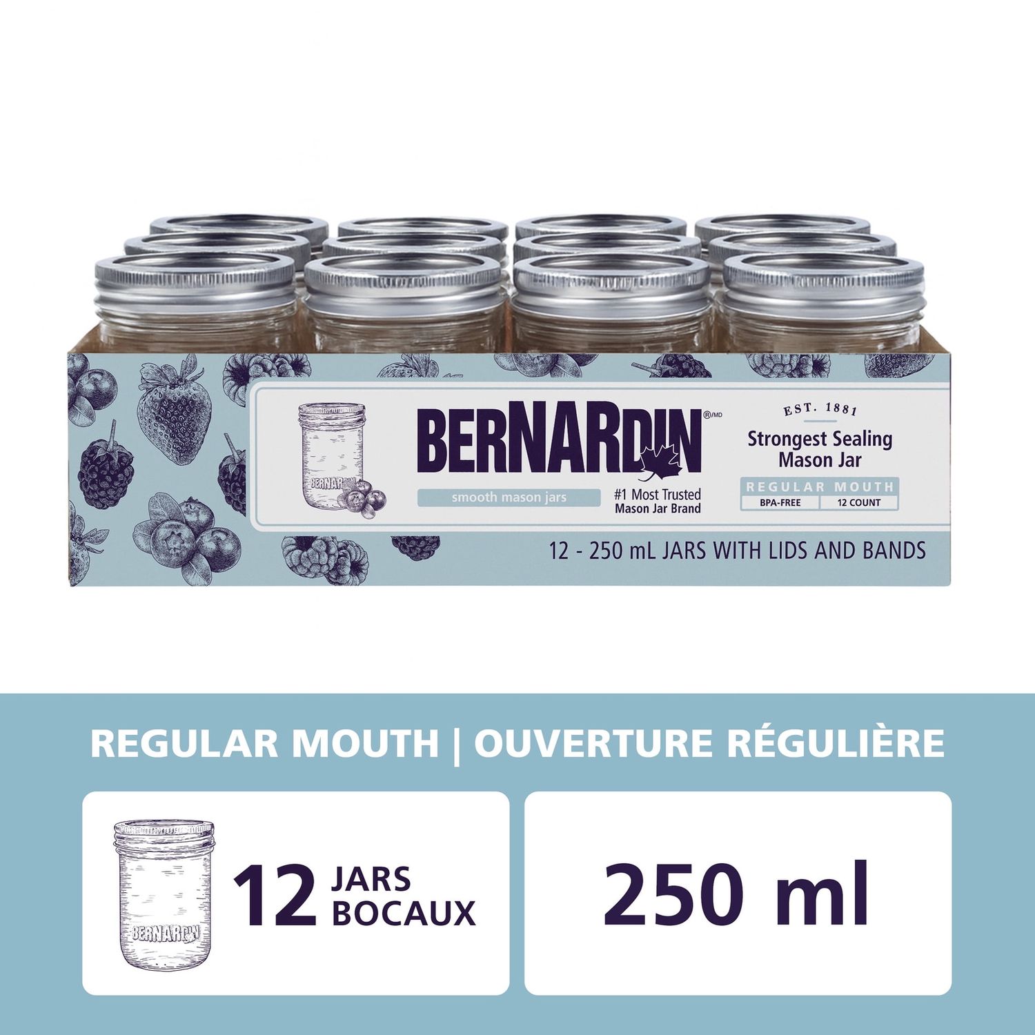 Bernardin Mason Jars - 250 mL - Decorative - Standard