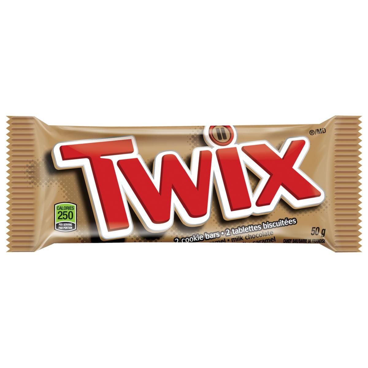 Twix, Caramel Cookie Chocolate Candy Bar, Full Size Bar, 50 G Case