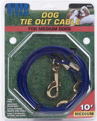 Titan 10' Dog Tie Out Cable W/Brass Plated Snaps-Blue