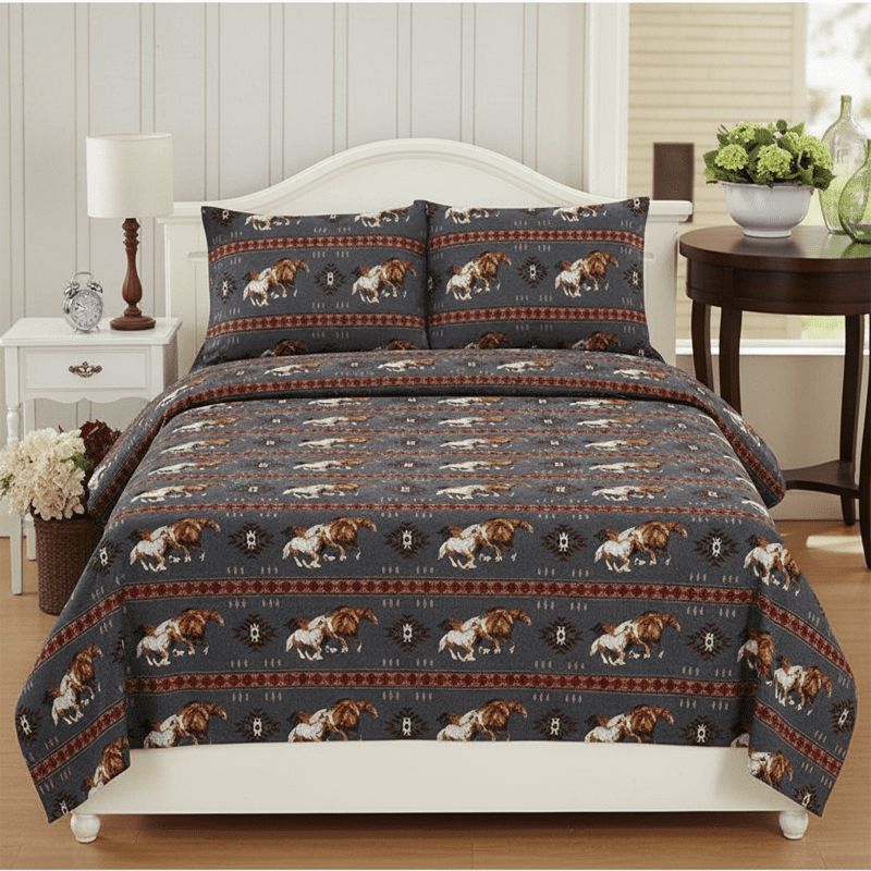 Nu Trendz Grey Horses Sheet Set - Queen
