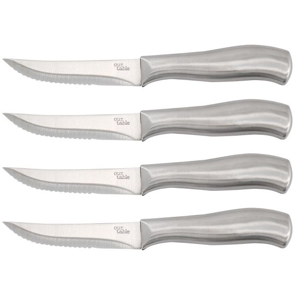 Our Table 4 Piece Stainless Steel Steak Knife Set With Stainless Steel Handles, 4-1/2", Silver