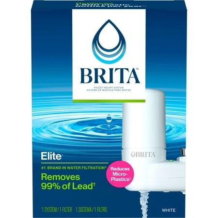 Brita Elite Water Filtration Faucet Mount System White Reduces Lead Includes 1 Replacement Filter