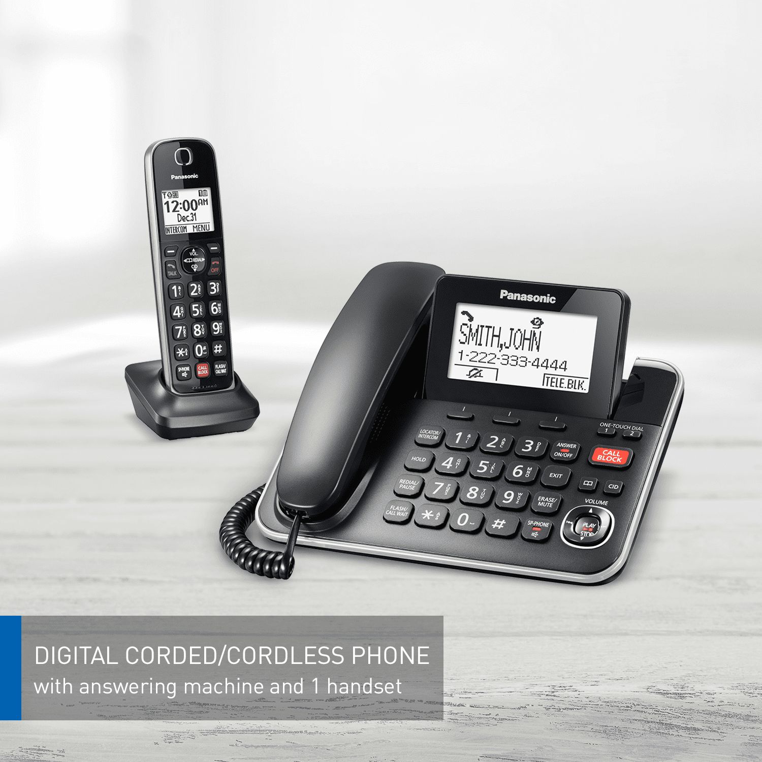 Panasonic Kxtgf870b 2-In-1 Corded/Cordless Phone, 1 Handset, Black