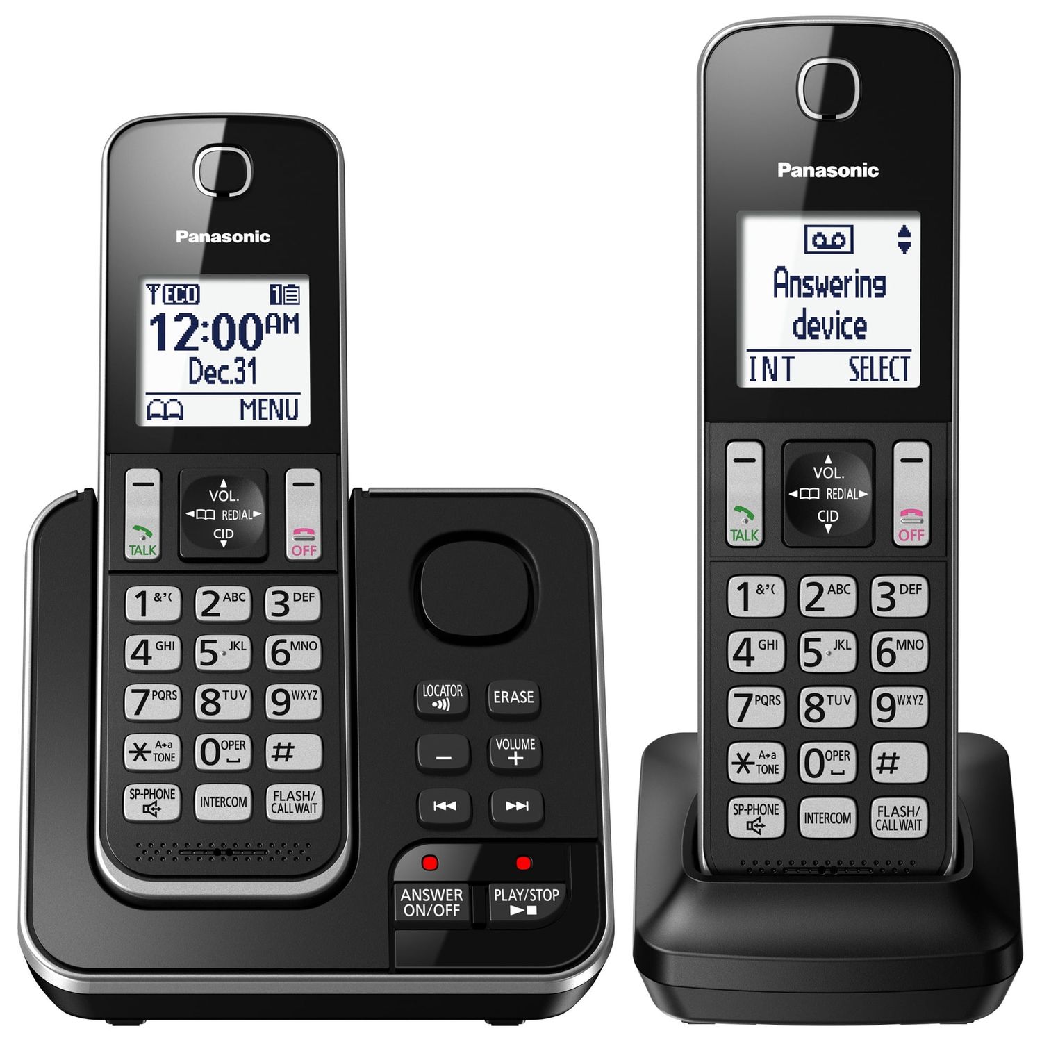 Panasonic Kxtgd392b Dect 6.0 2-Handset Cordless Phone With Answering Machine, Black