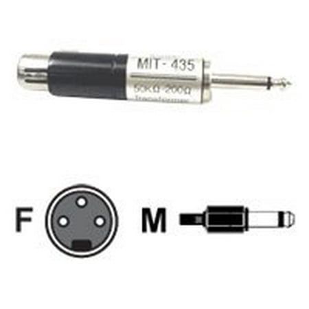 Hosa MIT435 XLR Female LO-Z to 1/4 TS Male HI-Z Microphone Input Impedance Transformer