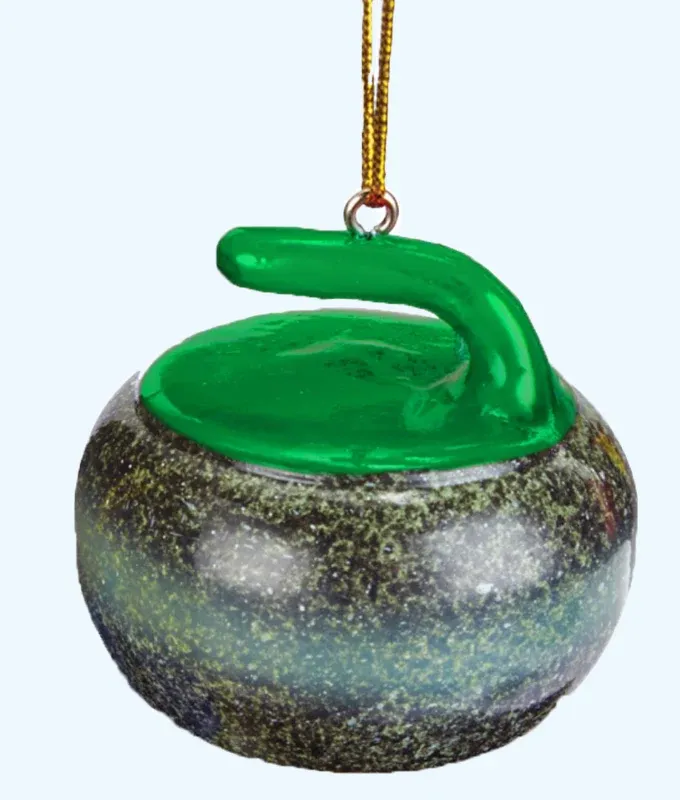 Goldline Curling Rock Ornament - Green