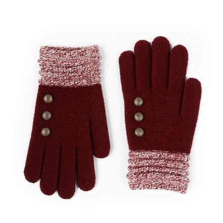 Britt s Knits Original Winter Knitted Gloves With Accent Buttons - Wine (Women s)
