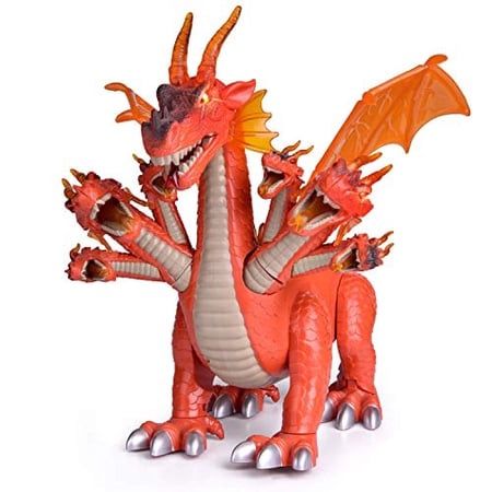 FUN LITTLE TOYS 10" Dragon Toys for Boys and Girls, 7 Headed Walking Toy Dragon Figure with Lights and Sounds, Birthday Gifts for Kids