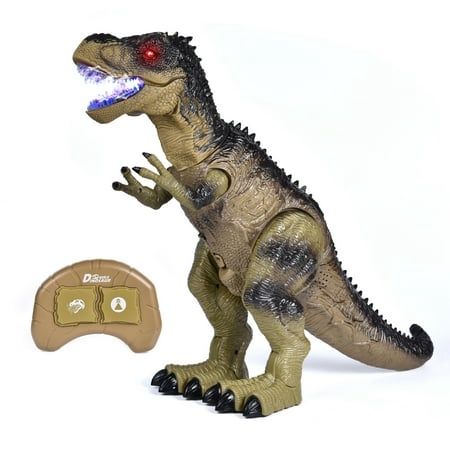 Fun Little Toys Walking and Spray Mist Remote Controlled Electronic Pet Dinosaur (Black and Brown)