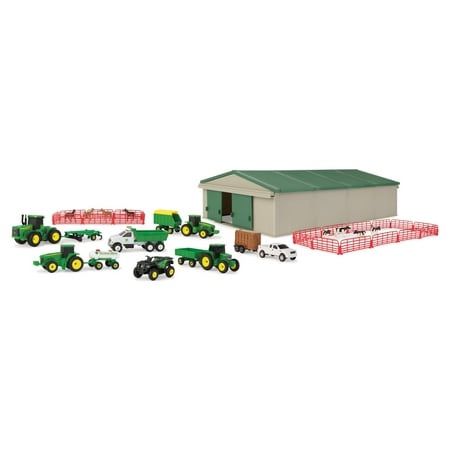 John Deere Die-Cast Farm Toy 70 Piece Value Playset - Includes Machine Shed Toy Vehicles and Toy Animals