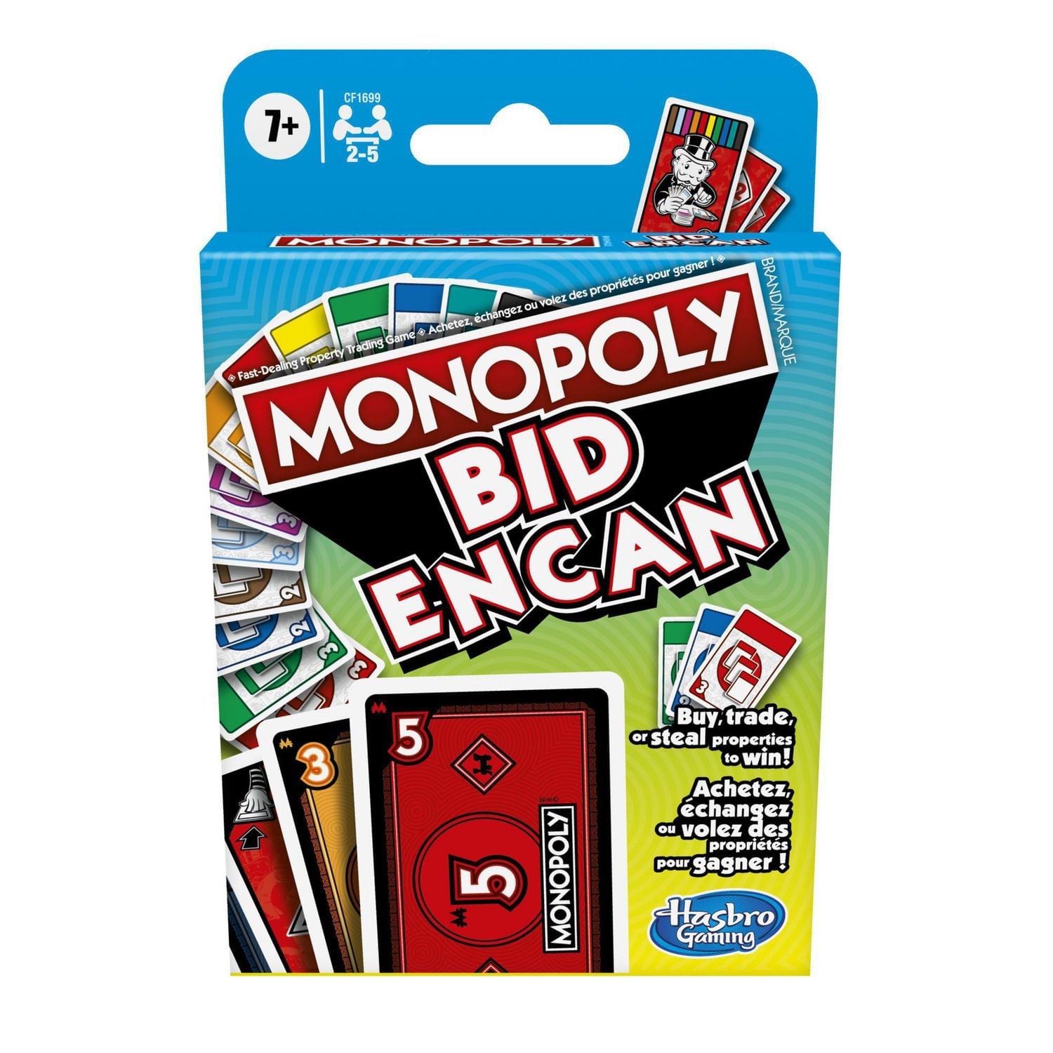 Monopoly Bid Game, Quick-Playing Card Game For 4 Players, Game For Families And Kids Ages 7 And Up