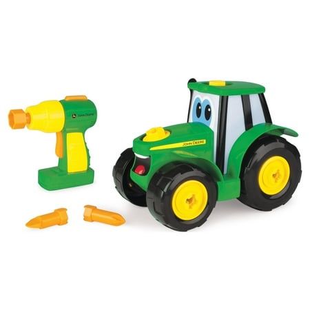 John Deere Build-A-Johnny Toy Tractor with Battery-Powered Pretend Drill 16 Pieces