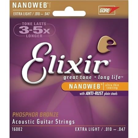 Elixir Phosphor Bronze Acoustic Guitar Strings NANOWEB Extra Light (.010-.047)