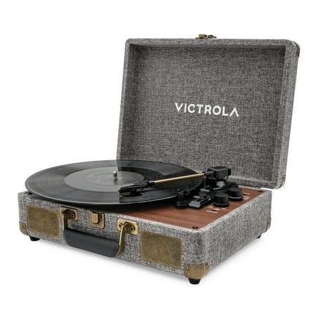 Victrola Venture Bluetooth Portable Mid-Century Modern Suitcase Record Player with 3-Speed Turntable &amp; Built-in Speakers | Walnut