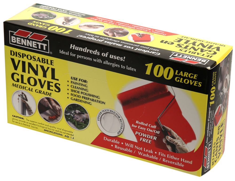 100 grand gants en vinyle, jetables