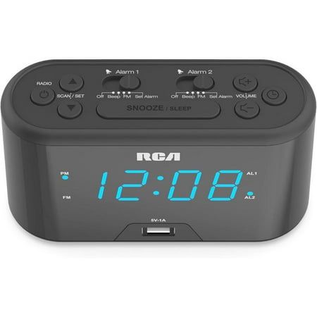 RCA Blue LED Clock Radio with USB Charging Port *