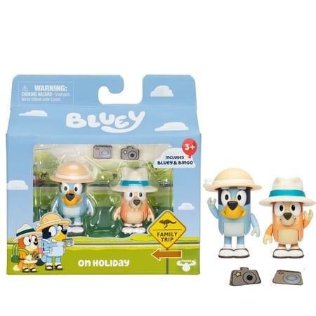 Bluey On Holiday Figure 2-Pack - On Holiday 2.5 Inch Bluey and Bingo Toys for Kids 3-6 Years
