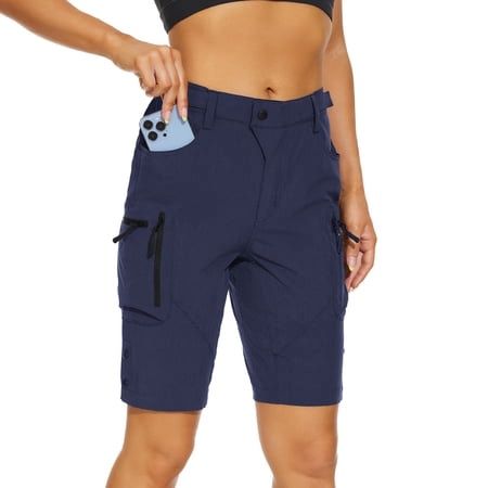 Wespornow Womens Mountain Bike Cycling Hiking Athletic Shorts with 6 Pockets Quick Dry Navy M