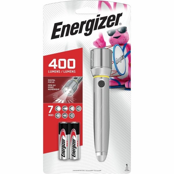 Energizer Vision HD Performance Metal LED Flashlight Bright 400 Lumens Mini Digital Focus Torch for Camping Emergency Hunting EDC and Running 2 AA Batteries Included