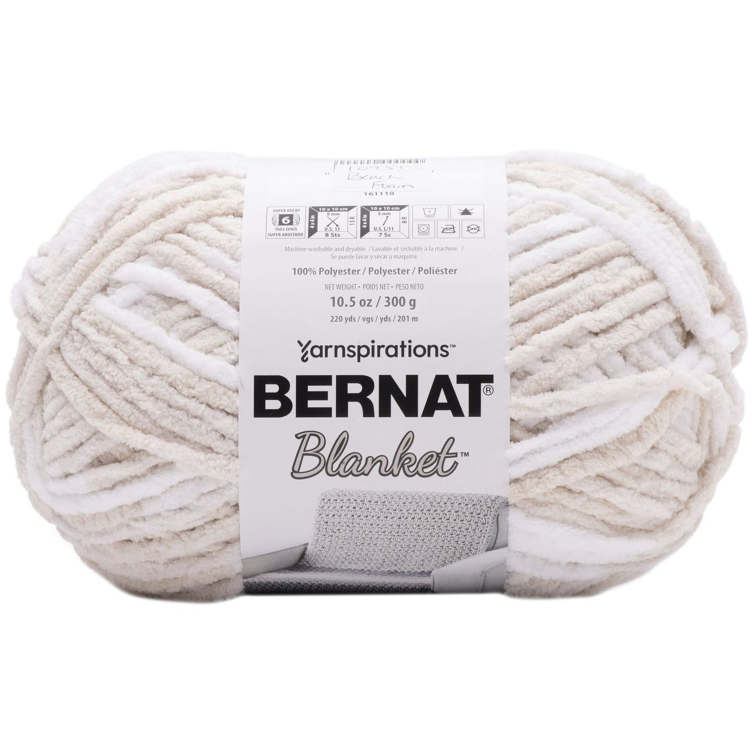 Bernat® Blanket™ #6 Super Bulky Polyester Yarn Beach Foam 10.5oz/300g 220 Yards