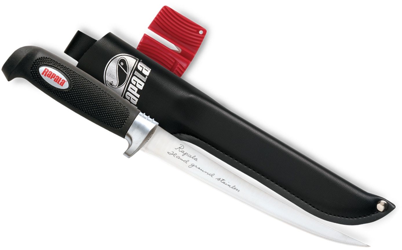 Rapala Fishing Soft Grip 7-1/2 Fillet Knife with Sharpener &amp; Sheath - Black