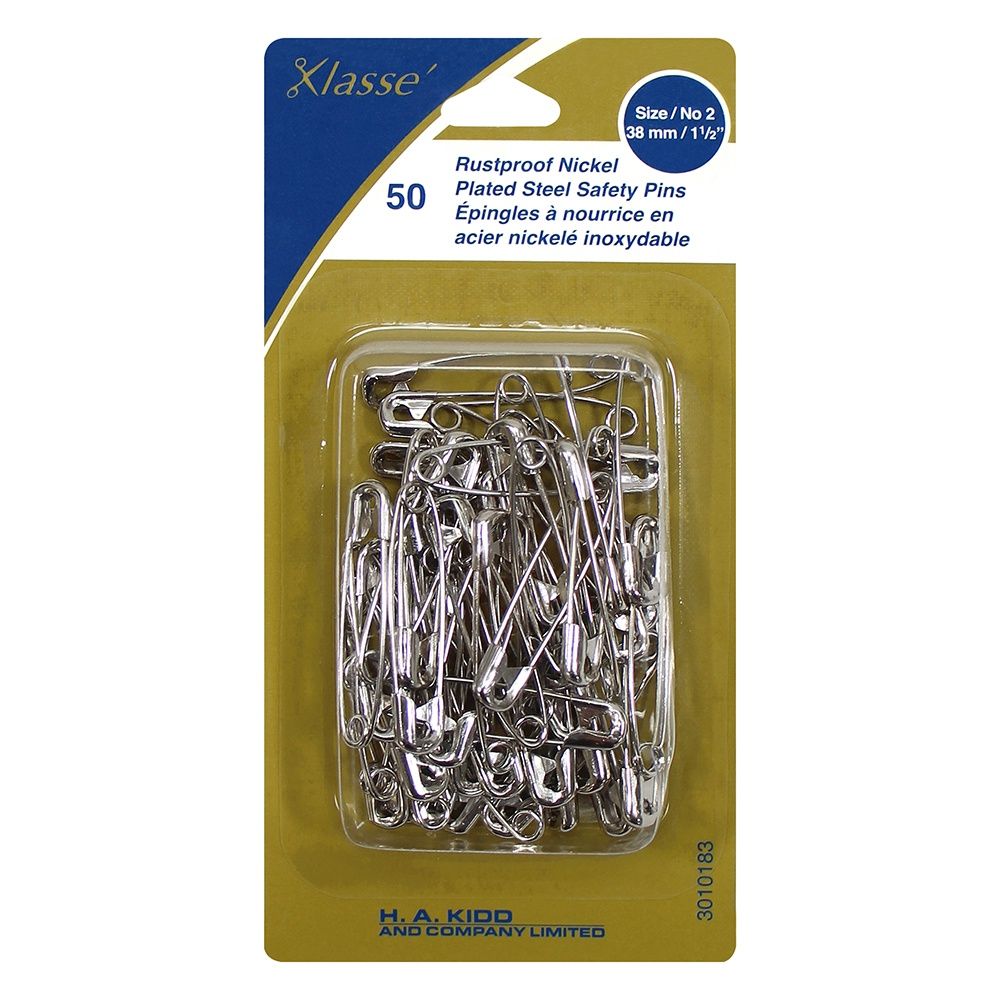Klasse 1 1/2" Nickel Safety Pins - 50 Pc