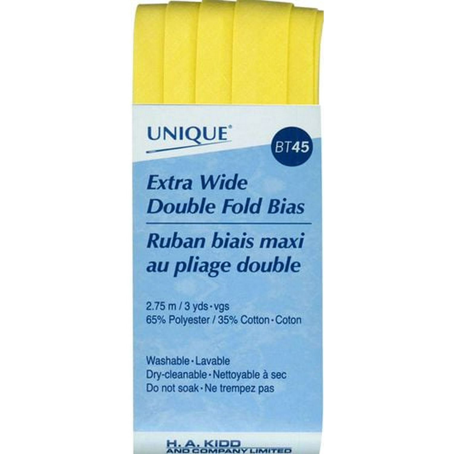 Unique Pretzels Unique Extra‑wide Double‑fold Bias Tape - Canary, 15-16 Mm × 2.75 M, Polycoton