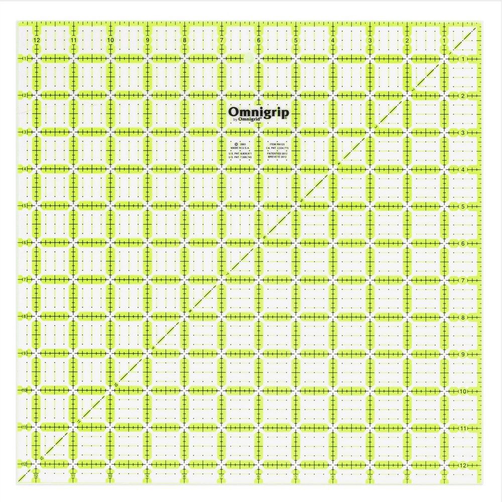 Omnigrid 12-1/2" x 12-1/2" Non-Slip Square Quilting Ruler: Sewing Tools, Quilting Supplies, 12.5" Length &amp; Width