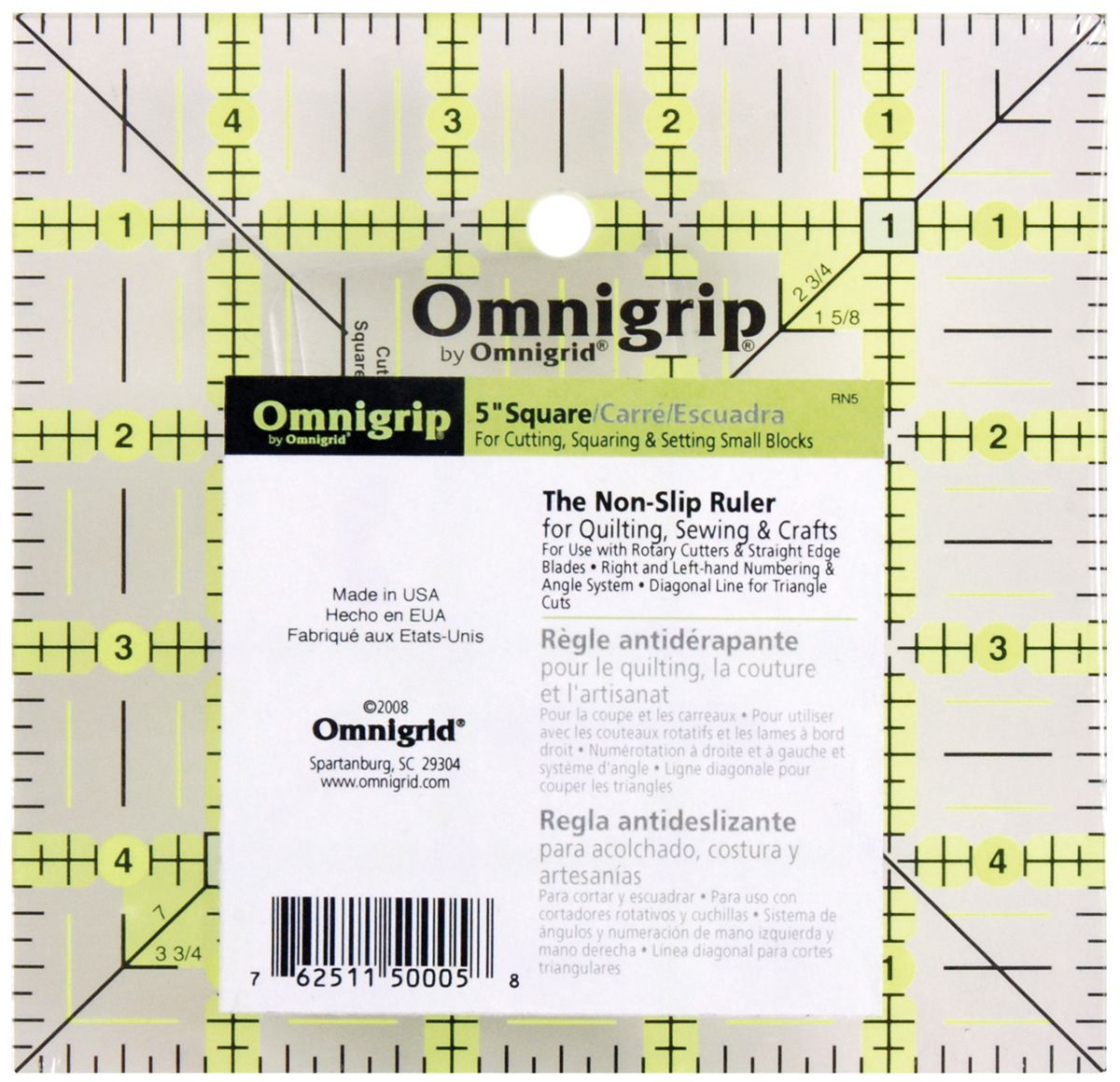 Omnigrid 5"x5" Non-Slip Square Quilting Ruler