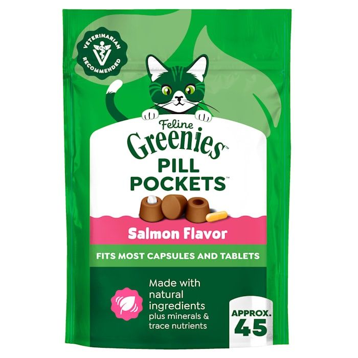 FELINE GREENIES PILL POCKETS Natural Cat Treats Salmon Flavor 1.6 oz. Pack (45 Treats)