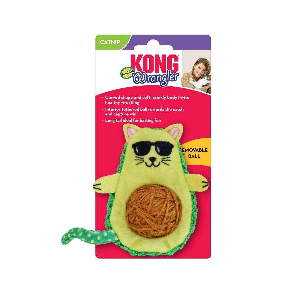 KONG Wrangler AvoCATo Cat Food Shaped Toy: Occupy &amp; Pounce, All Breed Sizes, Catnip