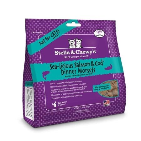 Stella &amp; Chewy s Salmon &amp; Cod Dinner Morsels Grain-Free Freeze-Dried Raw Dry Cat Food 3.5 oz.