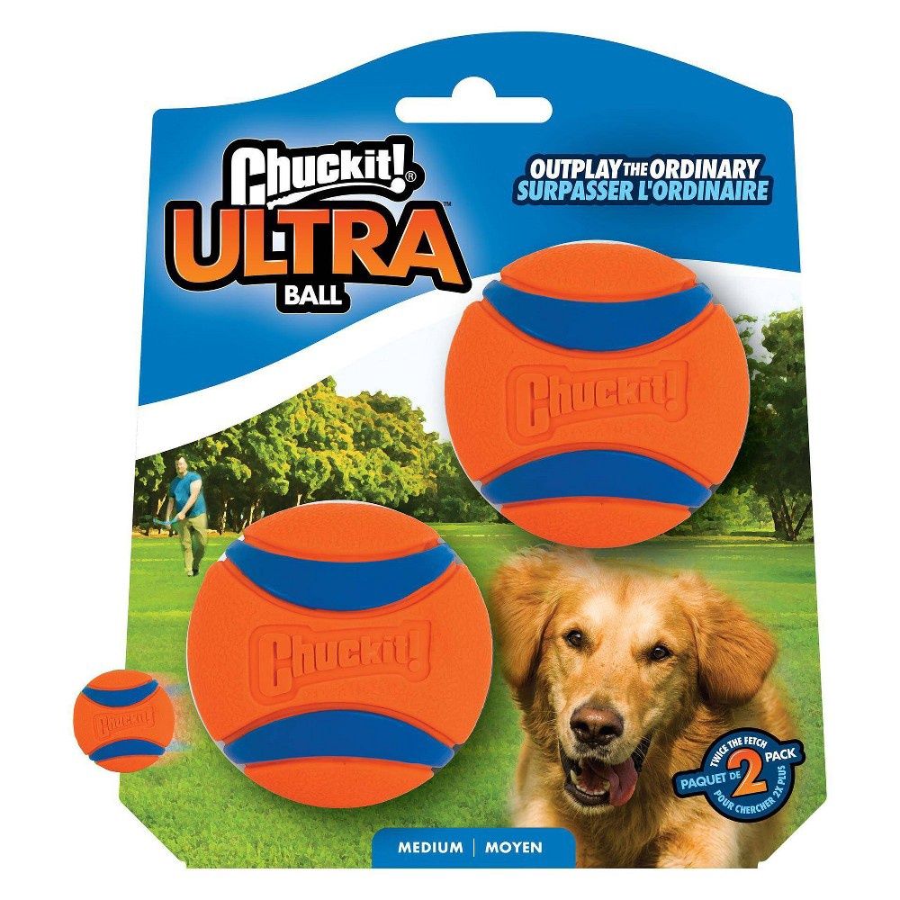 Chuckit! Ultra Ball 2pk - Orange/Blue - M: Rubber, Dog Pet Toy, Fetch, 0.49 lb