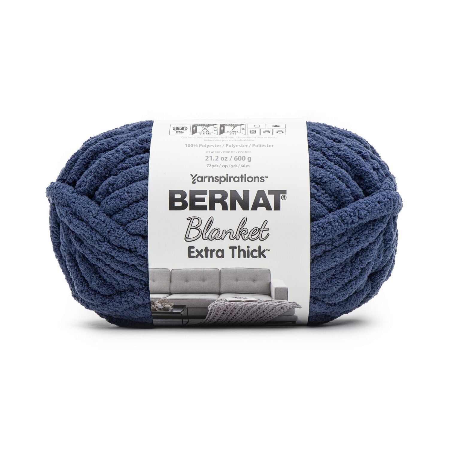Bernat Blanket Extra Thick #7 Jumbo Polyester Yarn, Deep Navy 21.2oz/600g 72 Yards