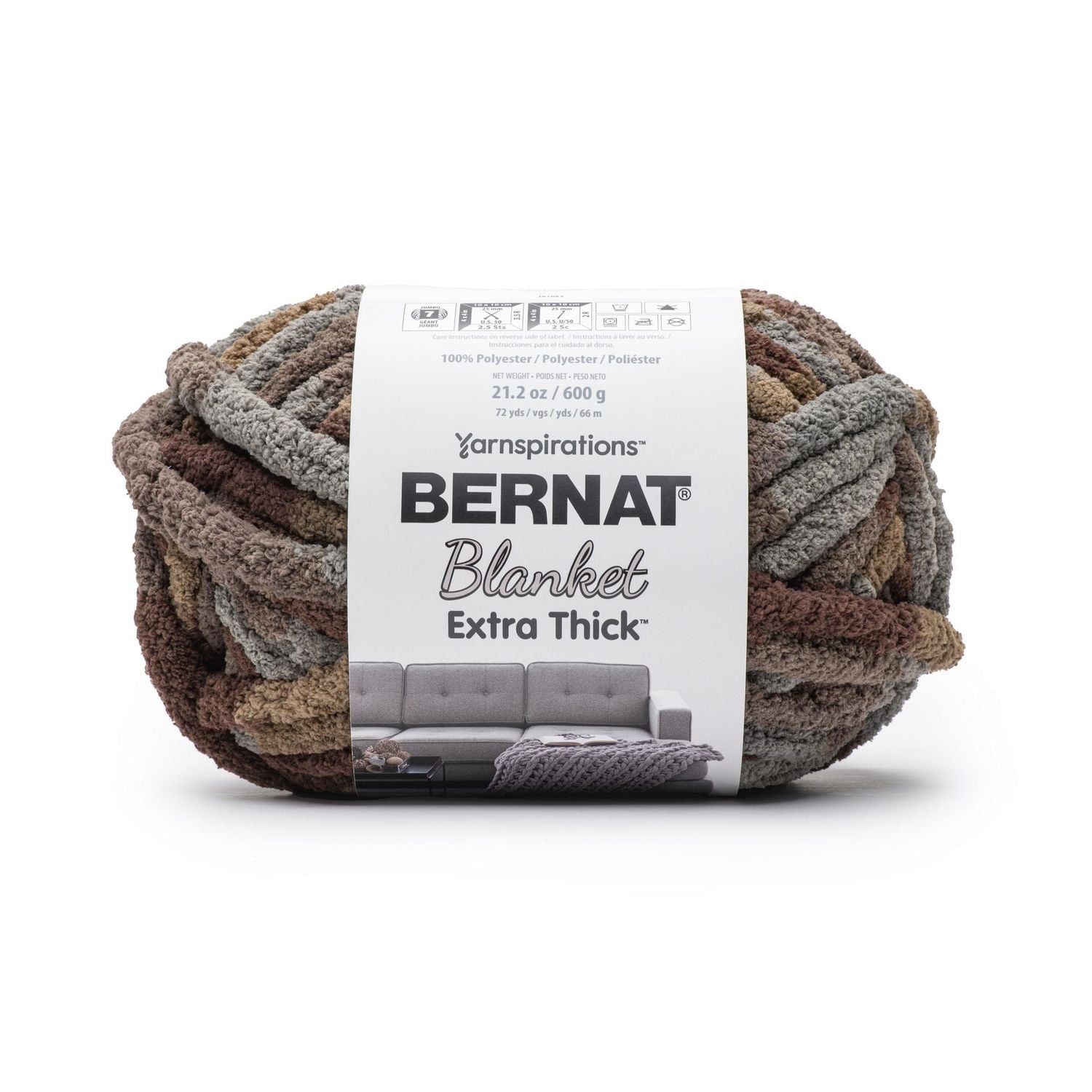 Bernat Blanket Extra Thick #7 Jumbo Polyester Yarn, Leather 21.2oz/600g 72 Yards