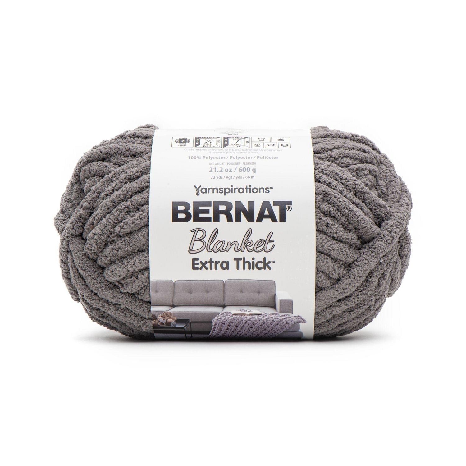 Bernat Blanket Extra Thick #7 Jumbo Polyester Yarn, Dark Gray 21.2oz/600g 72 Yards