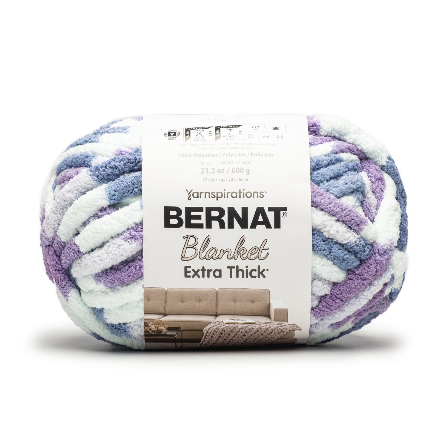 Bernat Blanket Extra Thick #7 Jumbo Polyester Yarn, Lavender Ice 21.2oz/600g 72 Yards