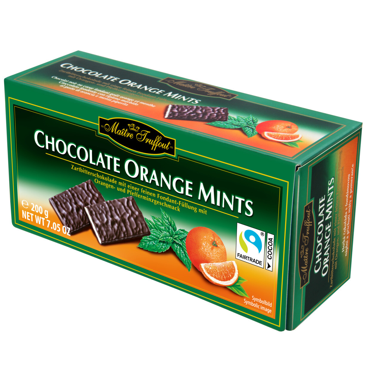 Imported Maitre Truffout Chocolate Orange Mints - dark chocolate bars orange/mint 200g