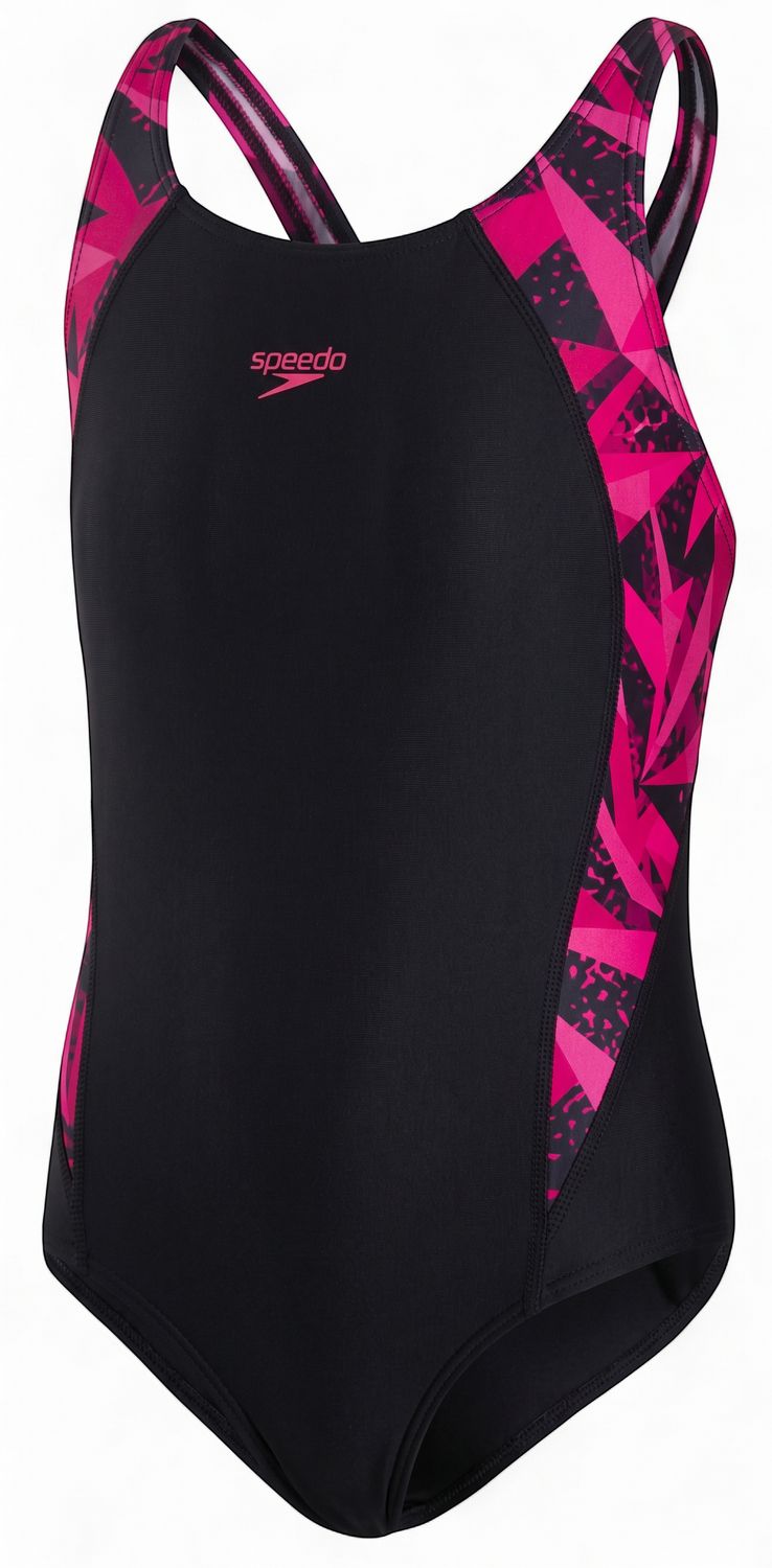 Speedo Girls Hyperboom Splice Muscleback Swimsuit - Black/Pink, Sizes: Size 5-6, Special/Sale: Was R 799