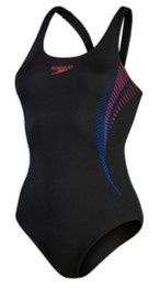Speedo Ladies Placement Muscleback Swimsuit - Black/Fedred