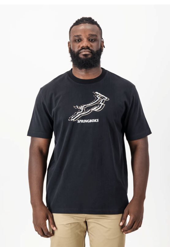 Old School Stacked Springboks Crew Tee - Black