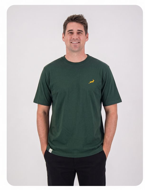 Old School *Springboks Small Logo Regular Crew T-Shirt Plain Green