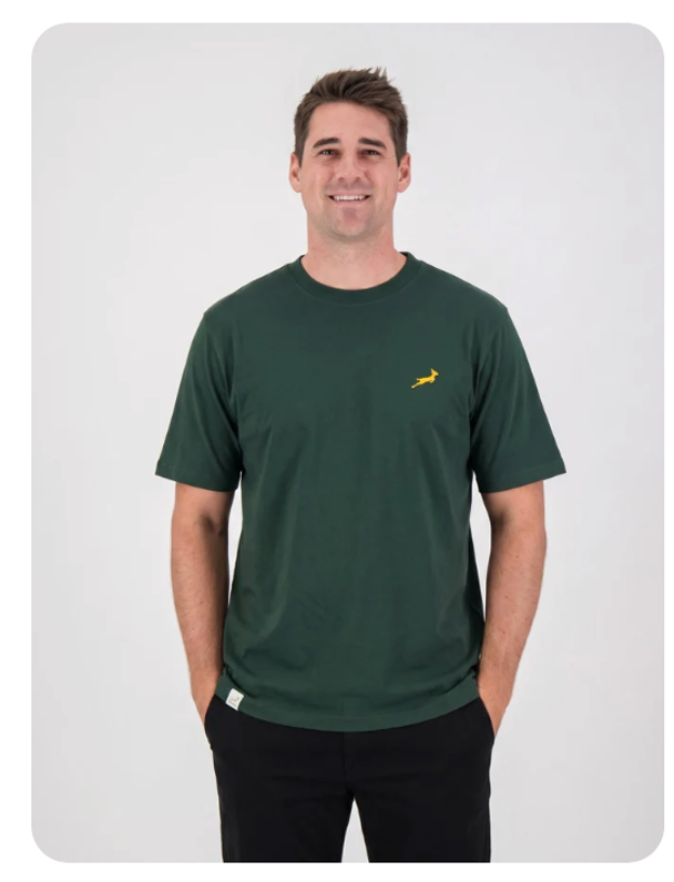 Old School *Springboks Small Logo Regular Crew T-Shirt Plain Green, Sizes: M