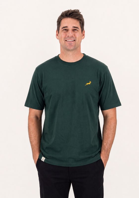 Old School *Springboks Small Logo Regular Crew T-Shirt Plain Green
