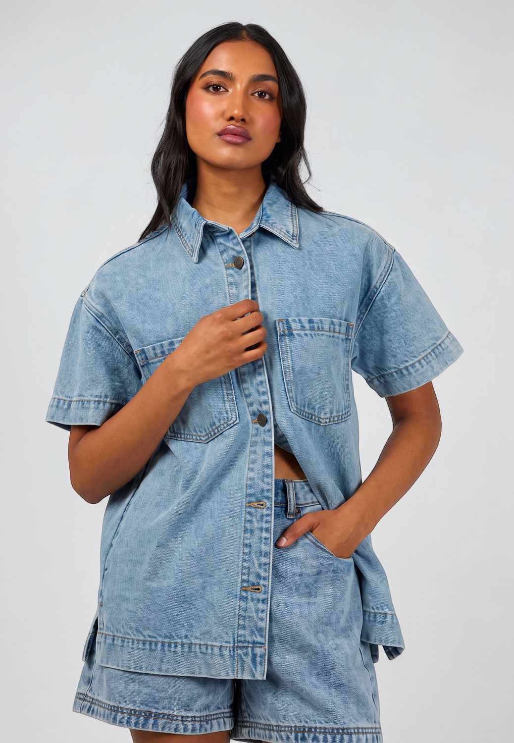 AAE Simi Denim Shirt - Light Blue, SIze: 8