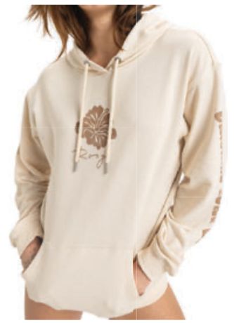 Roxi - Surf Stoked Hoodie Terry Vint- Parchment - ERJZT04953, Sizes: XS