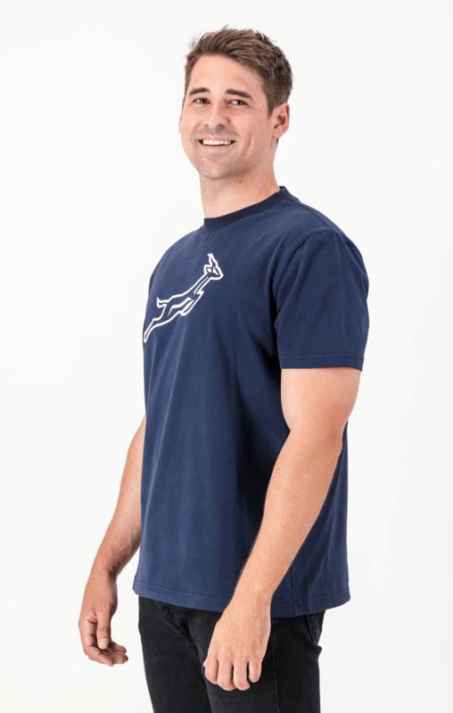 Old School Satin Stitch Springboks Crew Tee - Navy, Colour: Navy, Sizes: S
