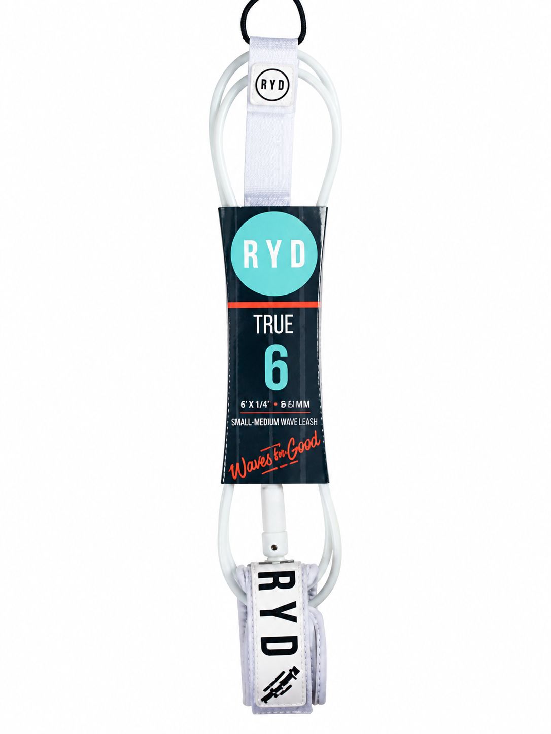 RYD - True 6mm Surfboard Leash, Colour: White/Grey