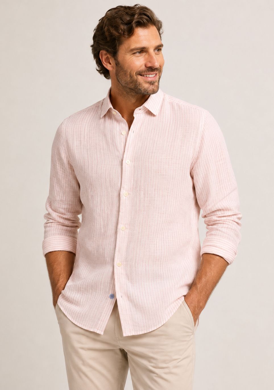 FNF - Linen Long Sleeve Shirt - Rose Pink Striped - 31.021, Size.: X-Small