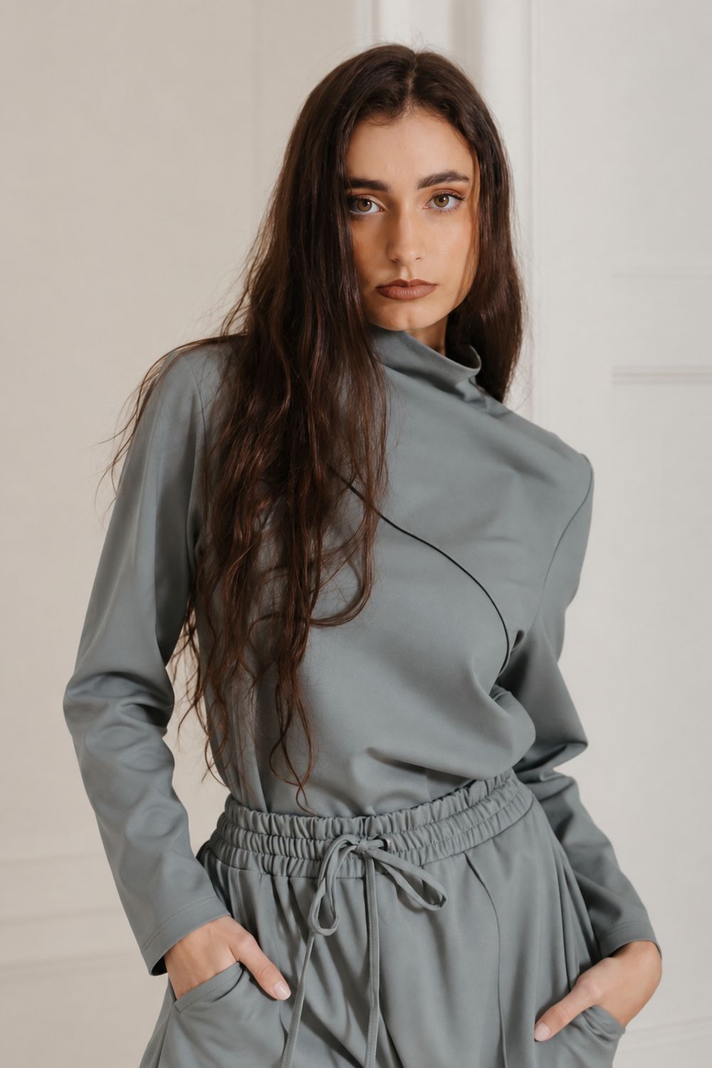 Gia - Ponti Long sleeve High Neck Top -Sage, Size.: X-Small
